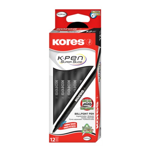 Set 12 pixuri fara mecanism Kores, varf  0.1 mm, negru