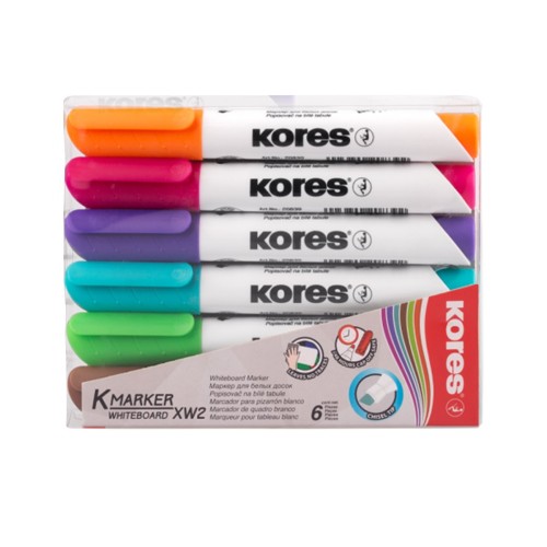 Marker whiteboard Kores, varf rotund, diverse culori, 6 bucati/set