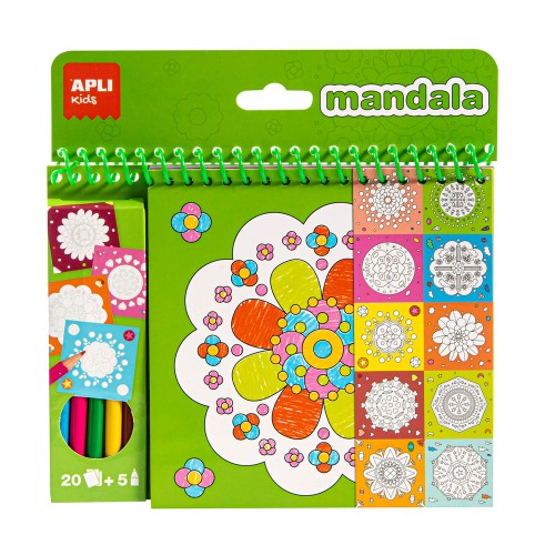 Carte de colorat Apli Mandala, 20 pagini, 5 creioane colorate