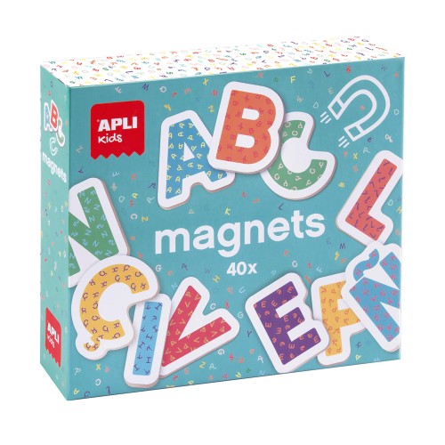 Set litere lemn Apli, cu magnet, 40 bucati/set