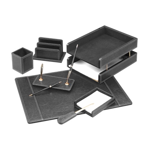 Set organizator de birou Forofis, lemn 9 piese, negru