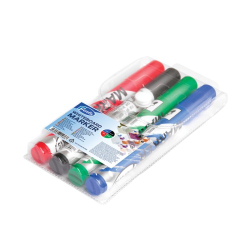 Marker pentru tabla Forofis, varf rotund 2 - 5 mm, 4 culori/set (rosu, negru, verde, albastru)